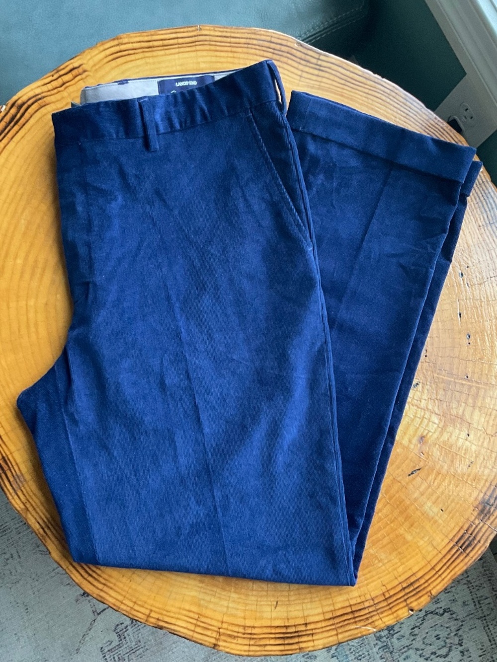 Lands' End Mens Tailored Fit Stretch Corduroy Pants Blue Size 38